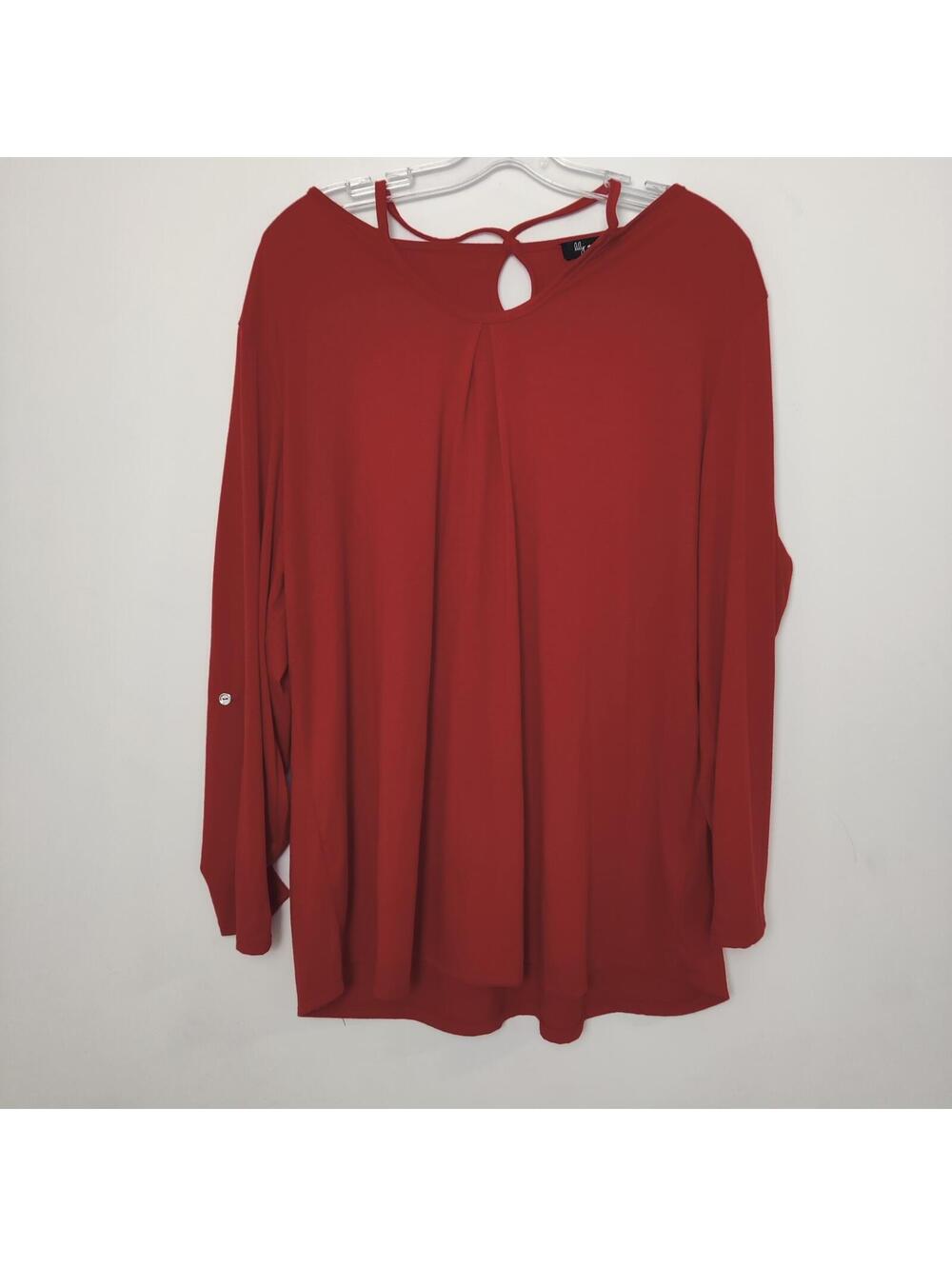 Lily Morgan Plus Size Red Long Sleeve Blouse 2X Keyhole Back